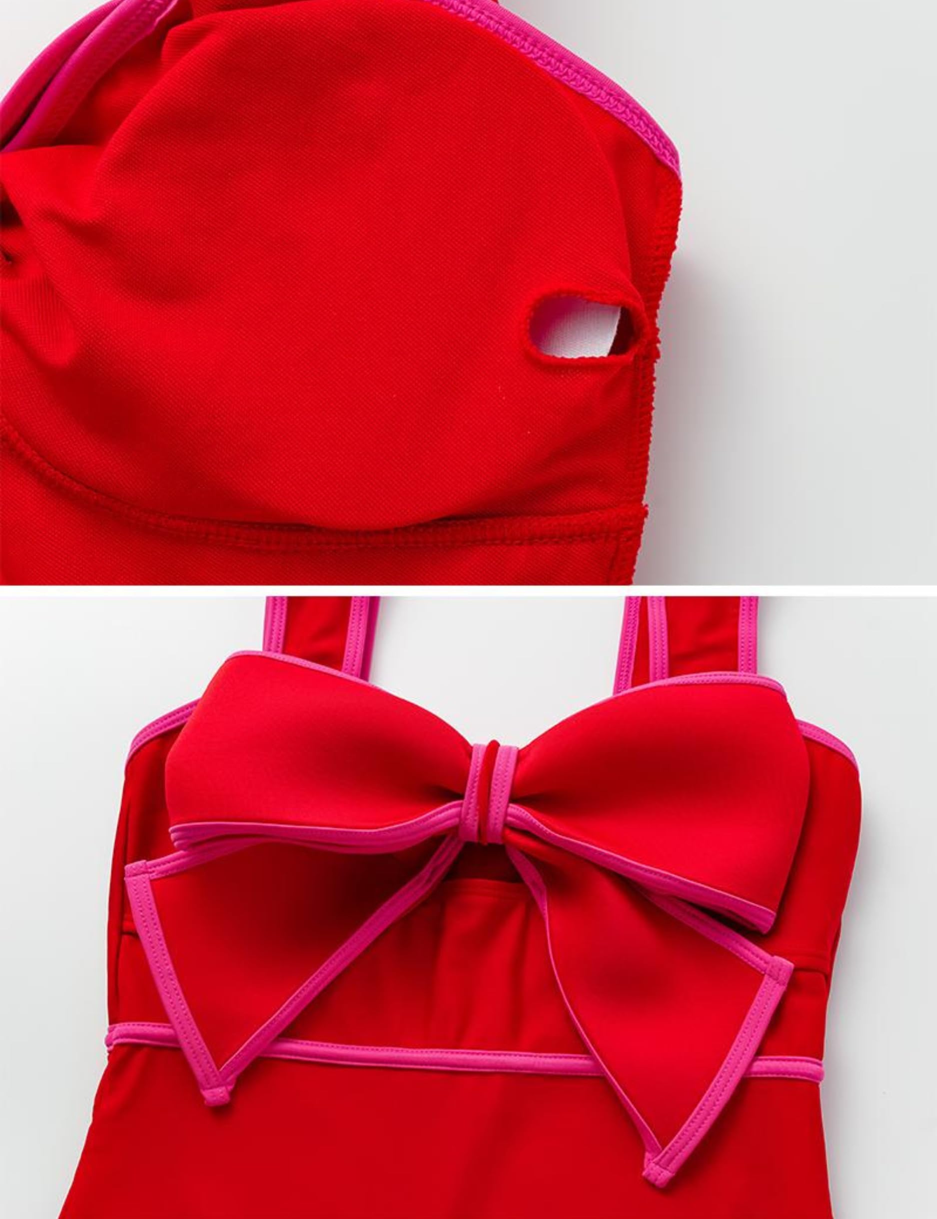 Bow Front Cut Out Color Block One Piece Swimsuit and Skirt