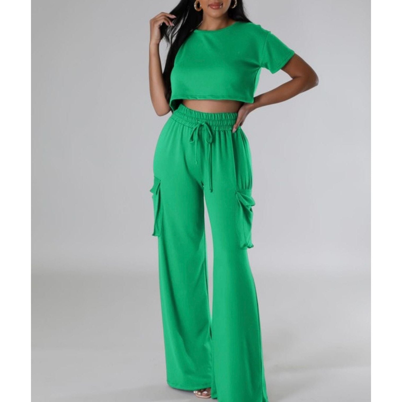 Kelly Green Cargo Pants Set