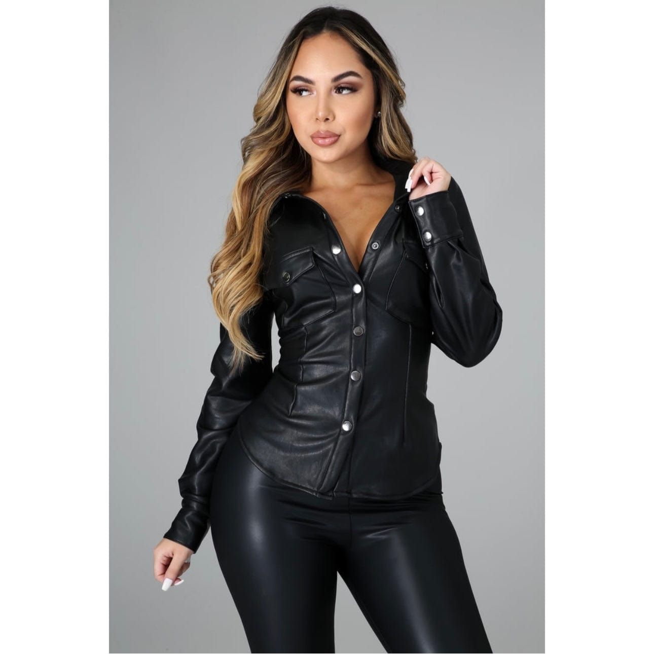 Tops Black PU Blouse
