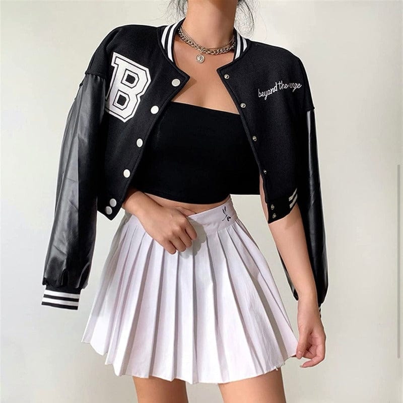 Black Cropped Baseball Jacket