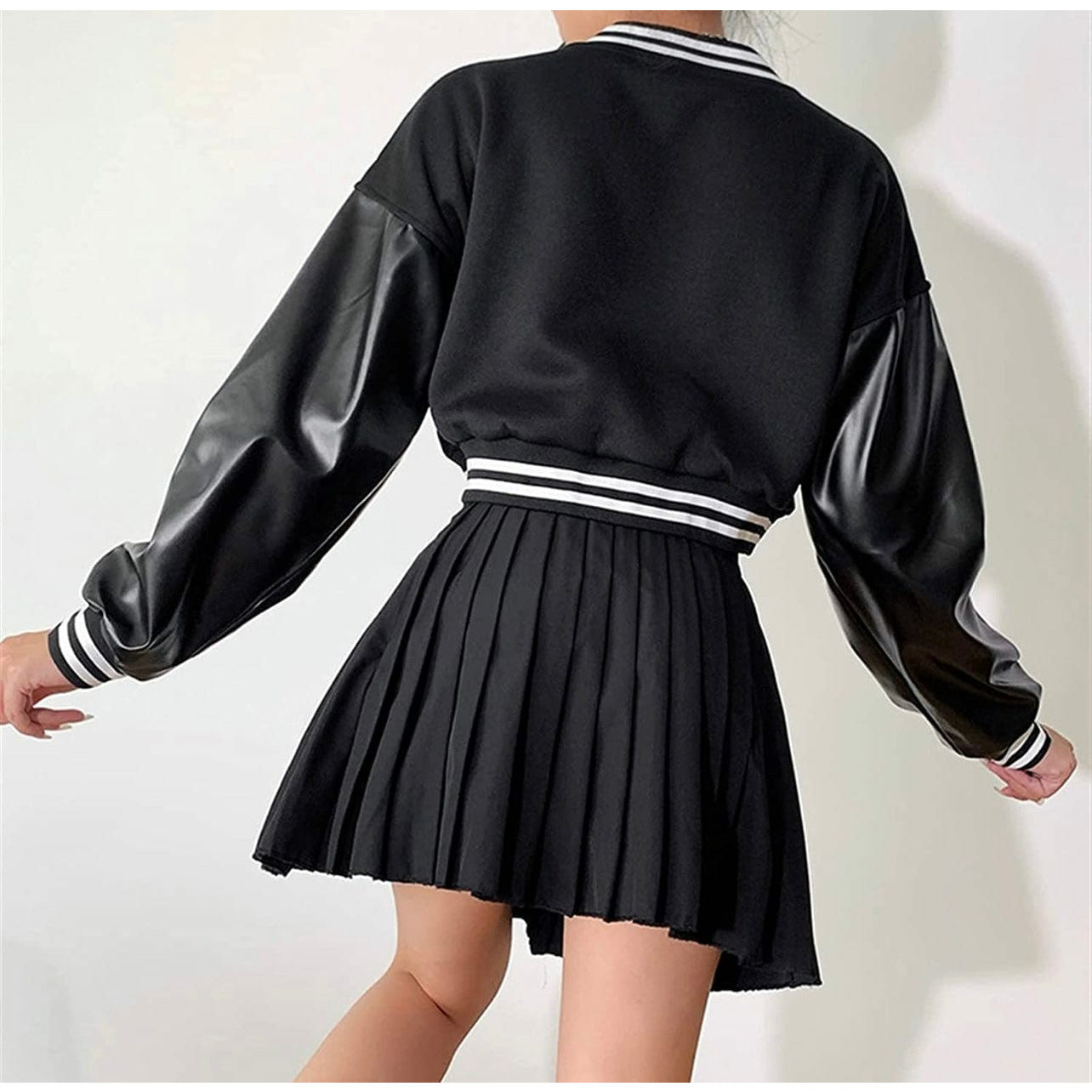 Black Cropped Baseball Jacket