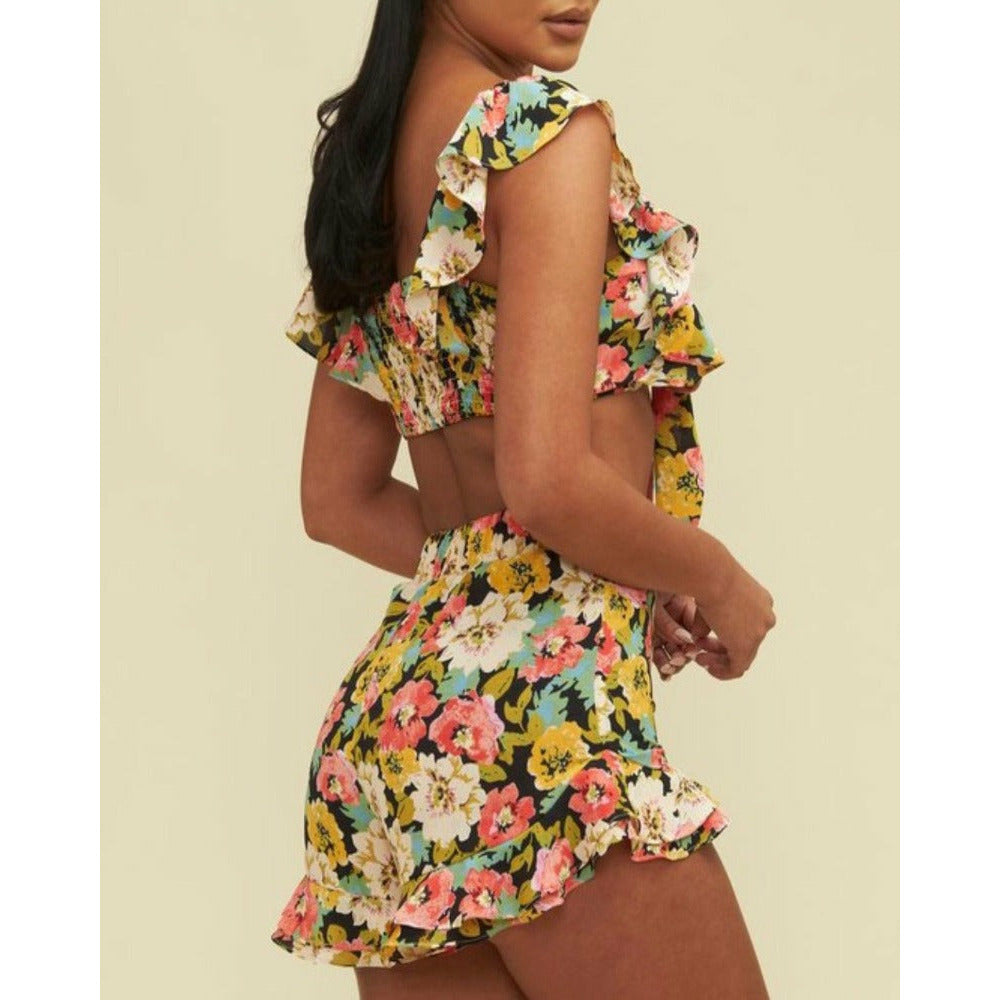 Black Multi Shorts Set