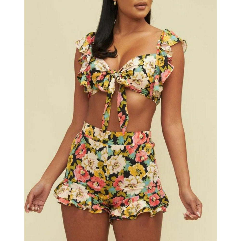 Black Multi Shorts Set