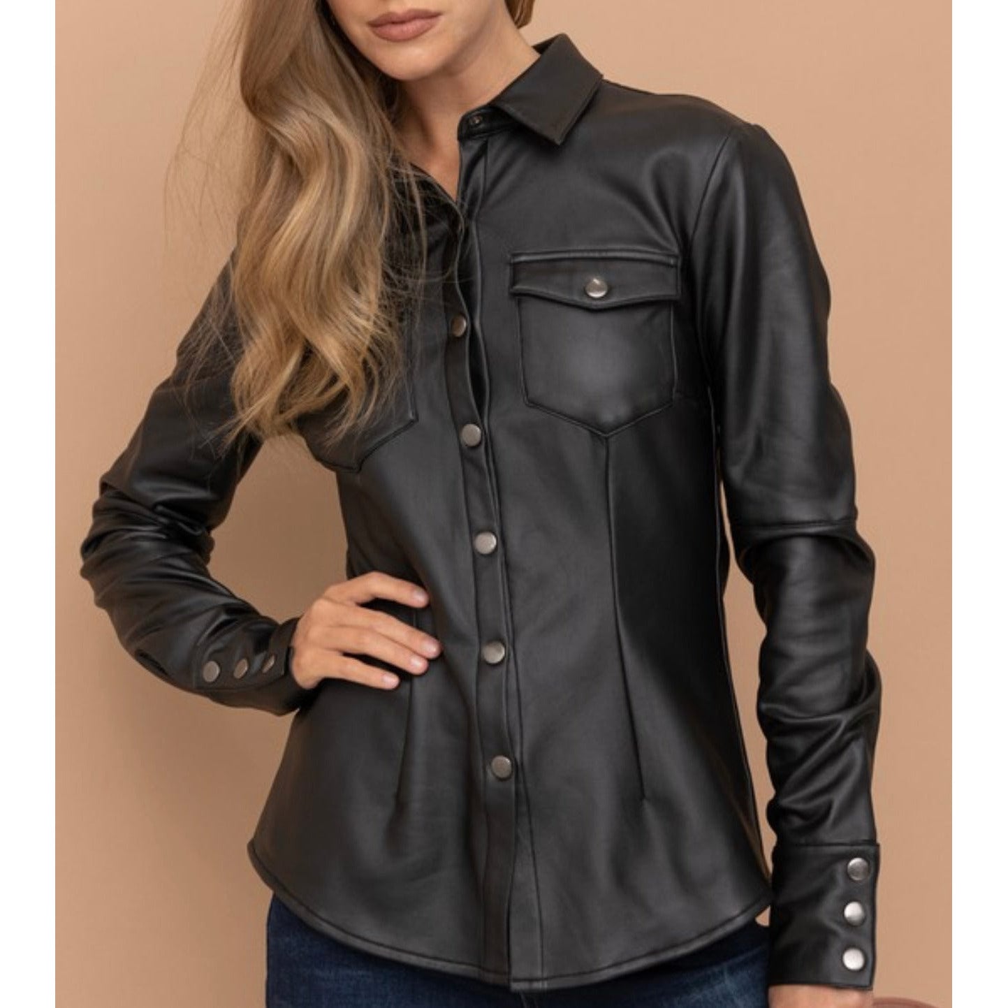 Black PU Blouse