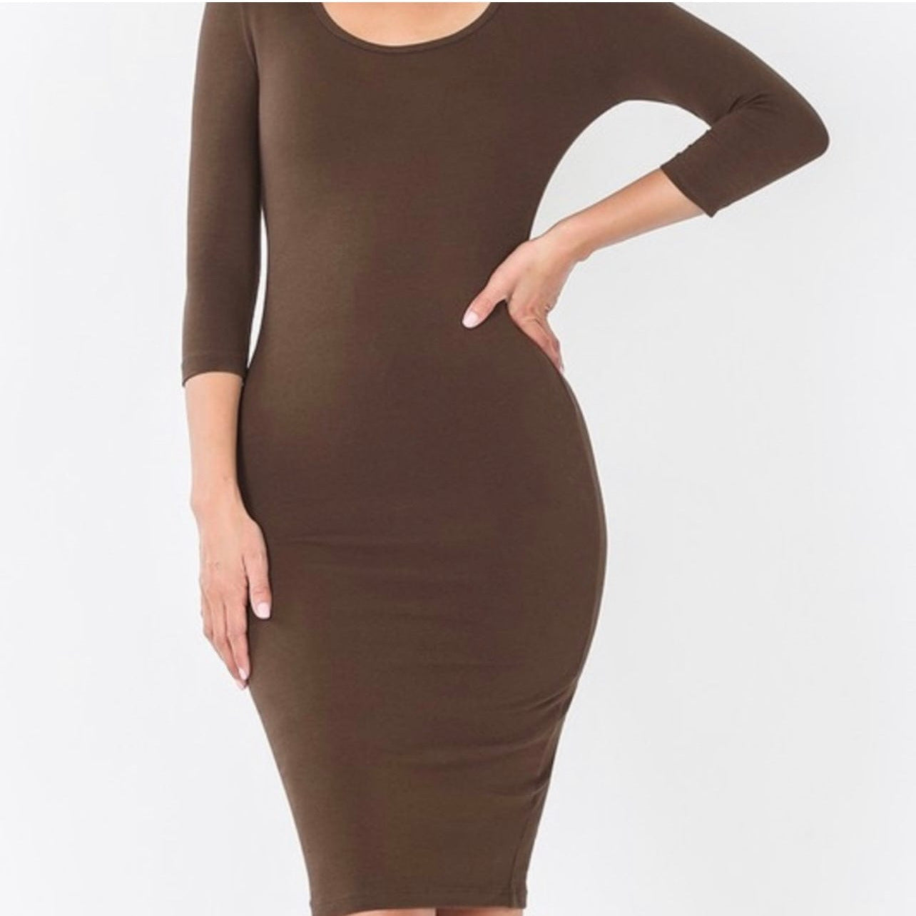 Brown Cotton Midi Dress
