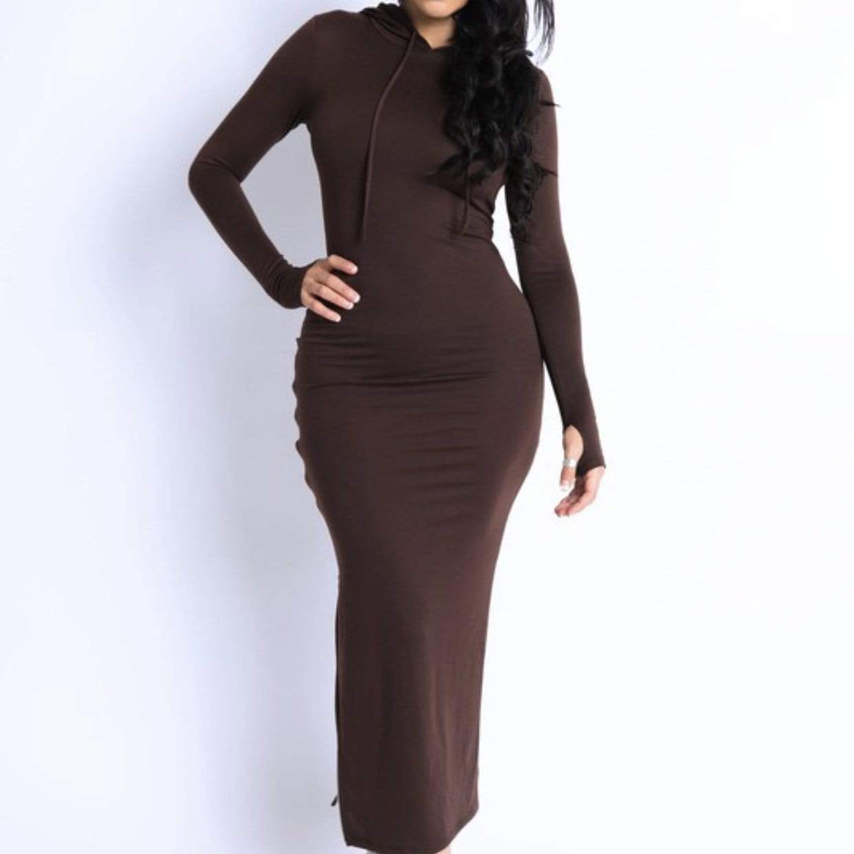 Brown Side Slit Dress
