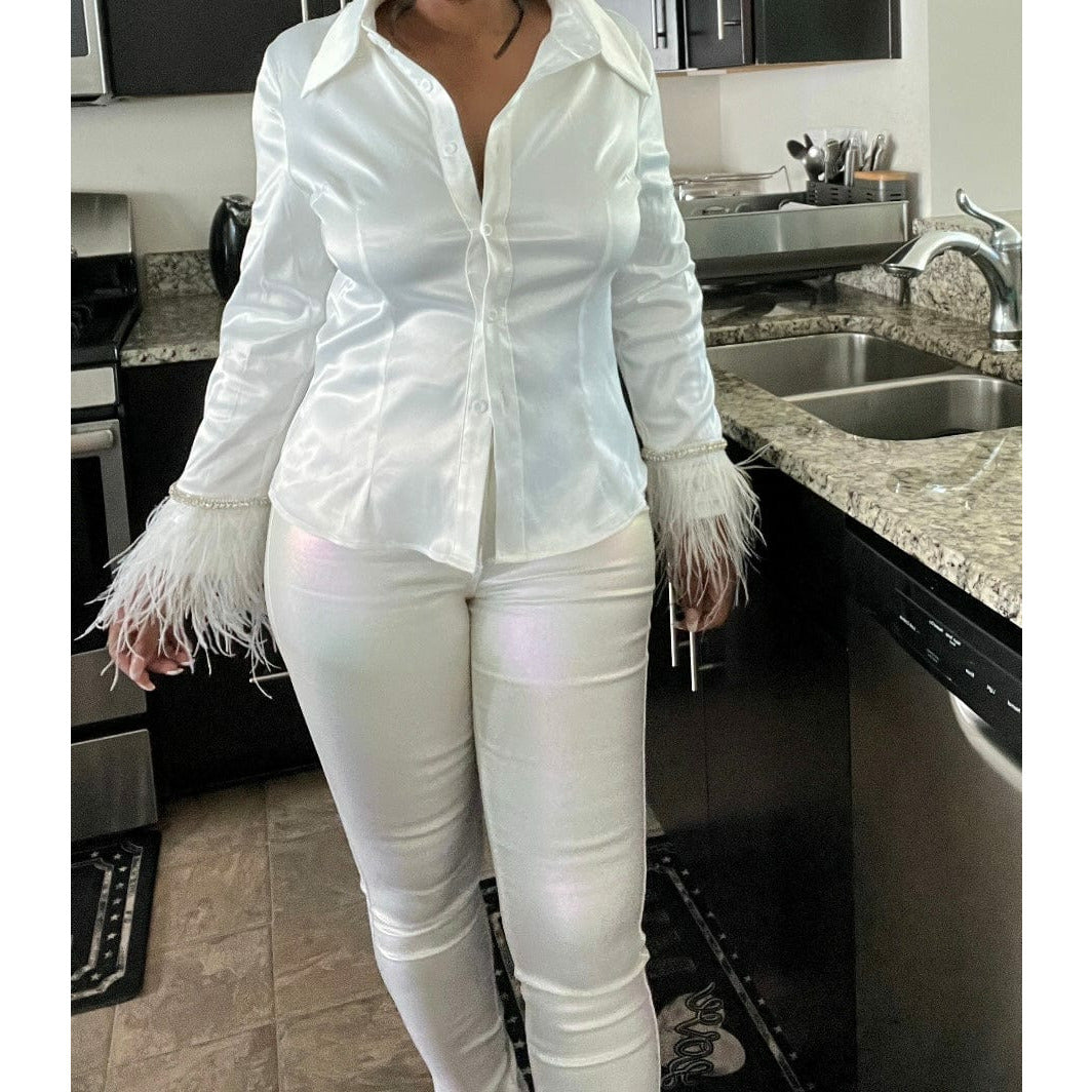 Cream Iridescent Pants