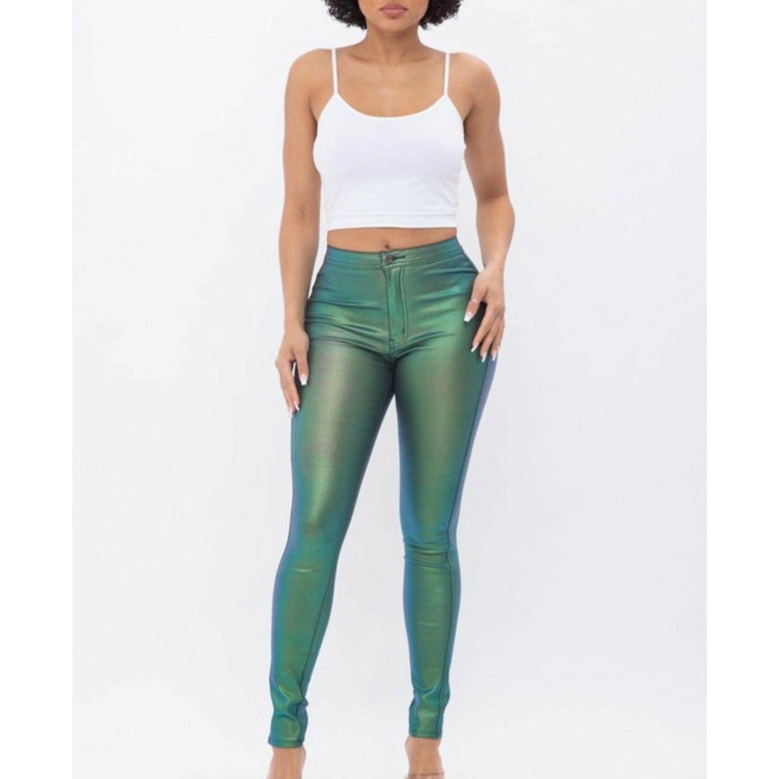 Green Iridescent Metallic Pants