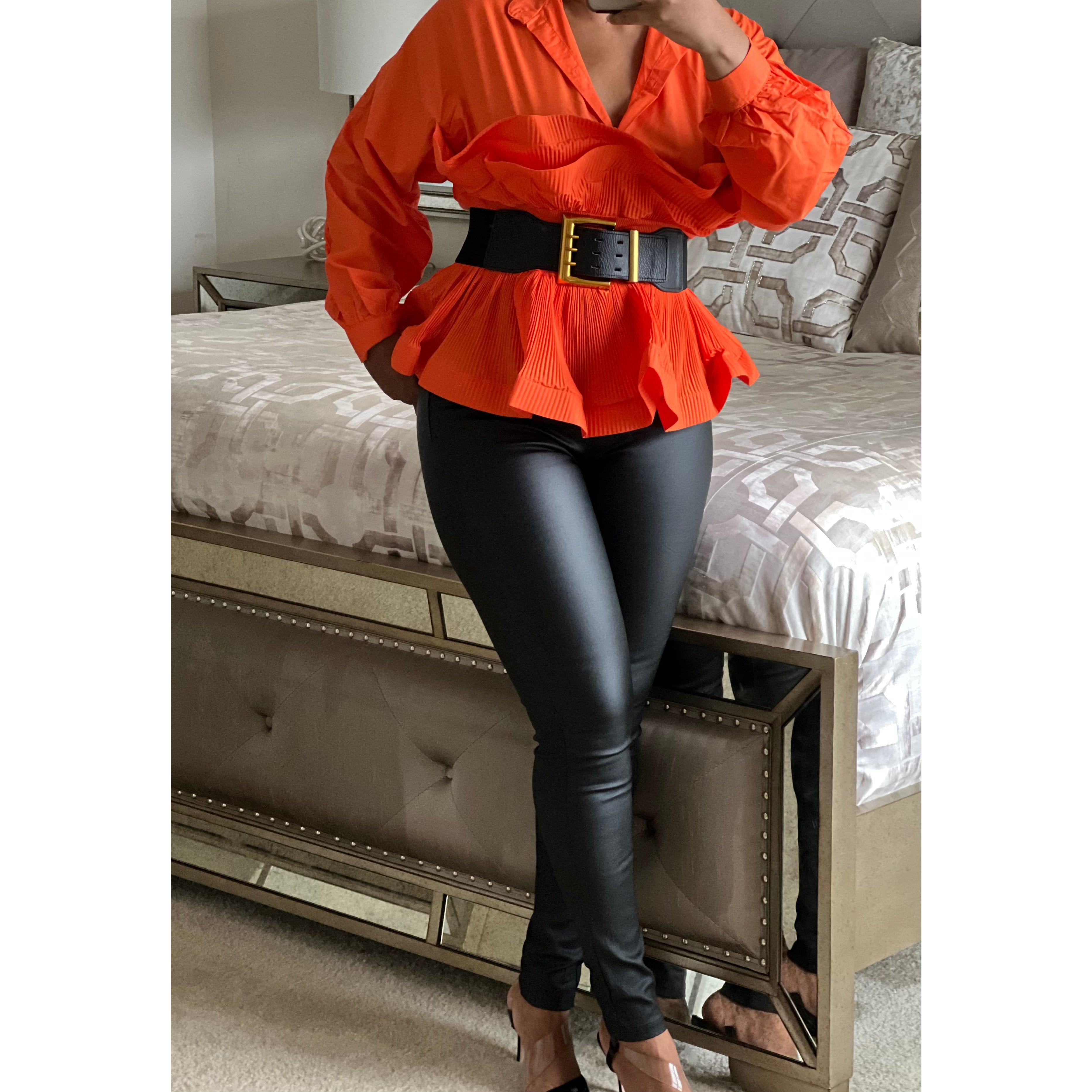 One Size Orange Lantern Sleeve Blouse