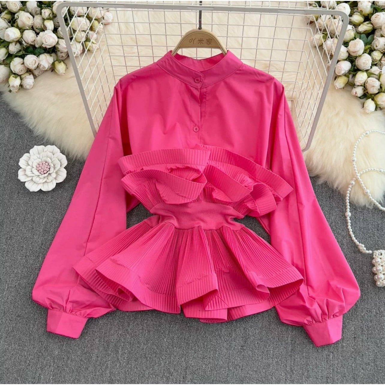 Pink Lantern Sleeve Blouse