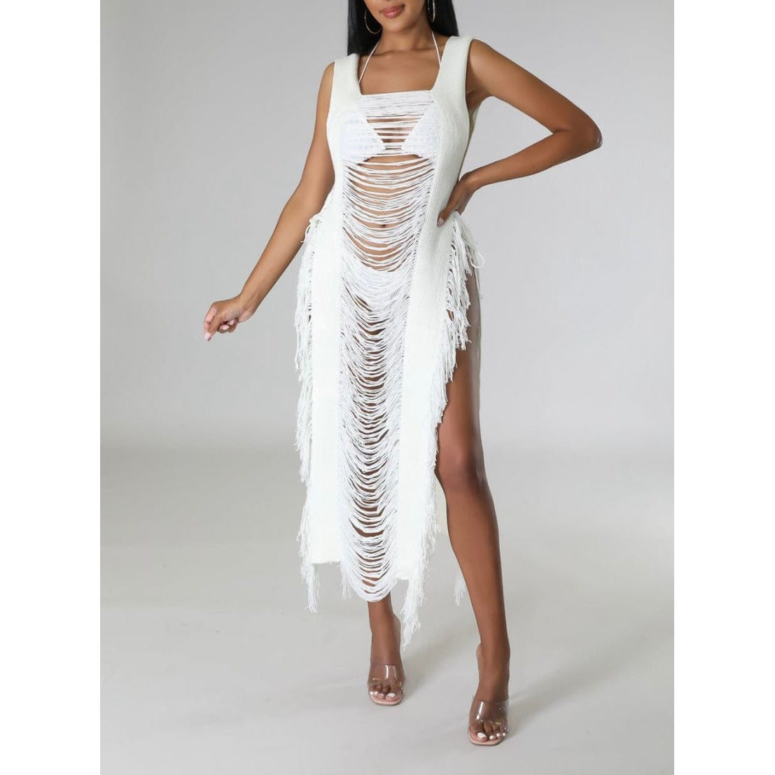 White Fringe Dress