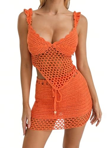 Apparel Sunloudy 2Pcs Crochet Knit Skirt Set