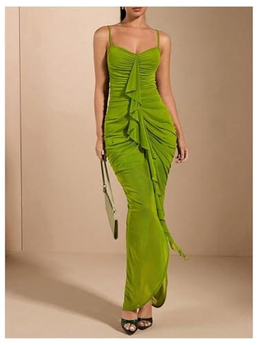 Apparel Floerns Ruffle Ruched Cami Bodycon Maxi Dress