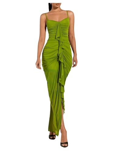 Apparel Floerns Ruffle Ruched Cami Bodycon Maxi Dress