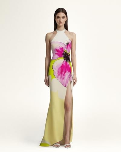 Apparel JW PEI Olivia Floral Halter Gown