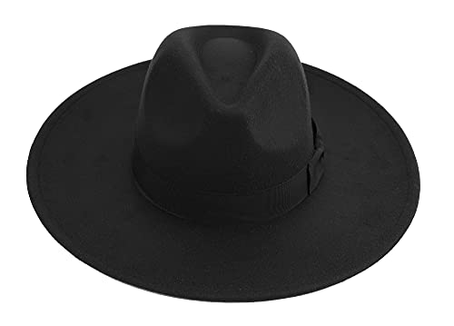 Apparel Pro Celia Big Wide Brim Women Fedora Hat (Black)