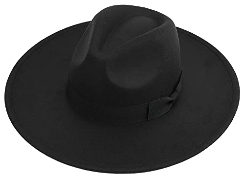 Apparel Pro Celia Big Wide Brim Women Fedora Hat (Black)