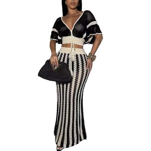 Apparel REASERAL Knit 2 Piece Striped Maxi Skirt Set