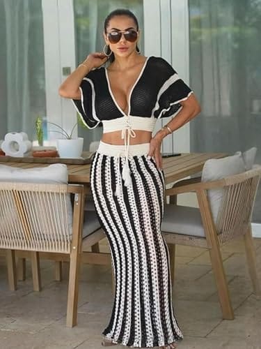 Apparel REASERAL Knit 2 Piece Striped Maxi Skirt Set