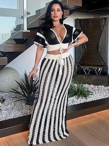 Apparel REASERAL Knit 2 Piece Striped Maxi Skirt Set