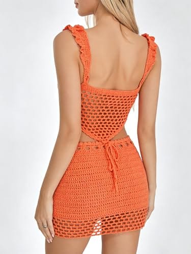 Apparel Sunloudy 2Pcs Crochet Knit Skirt Set