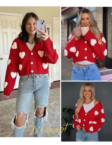Apparel Valentines Day Cropped Cardigan Sweaters