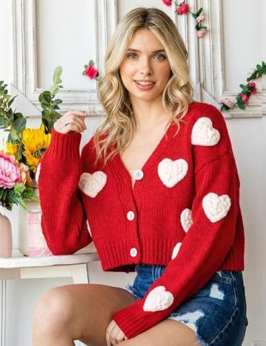 Apparel Valentines Day Cropped Cardigan Sweaters