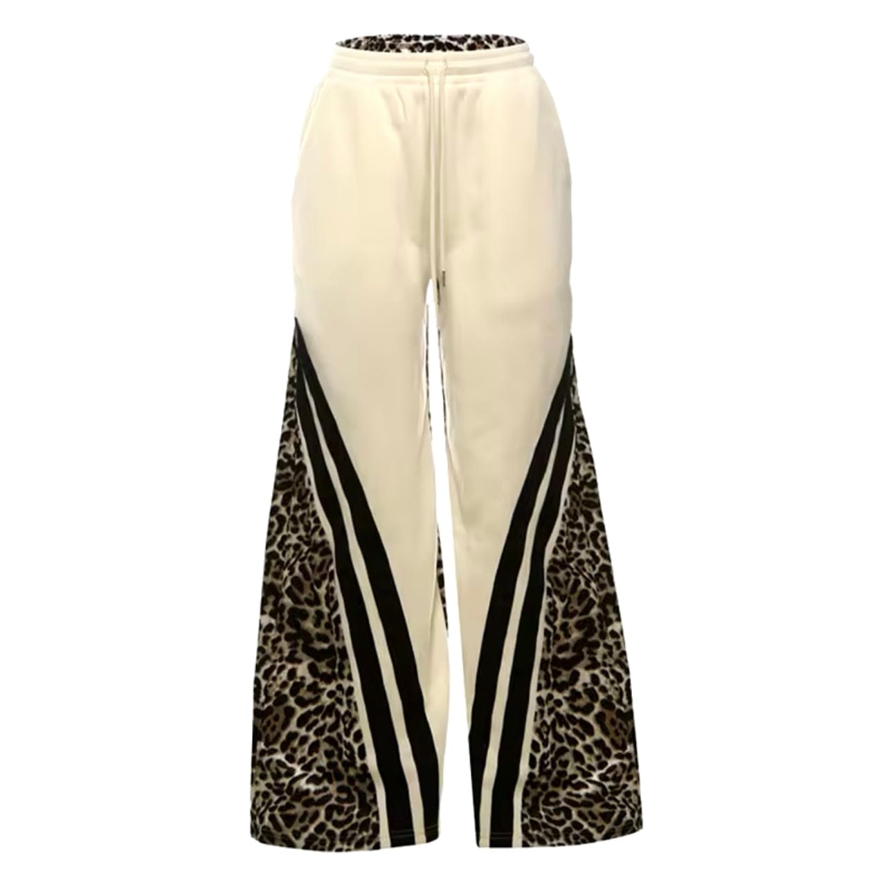 Apricot / S / Vendor Panelled Striped Leopard Pants