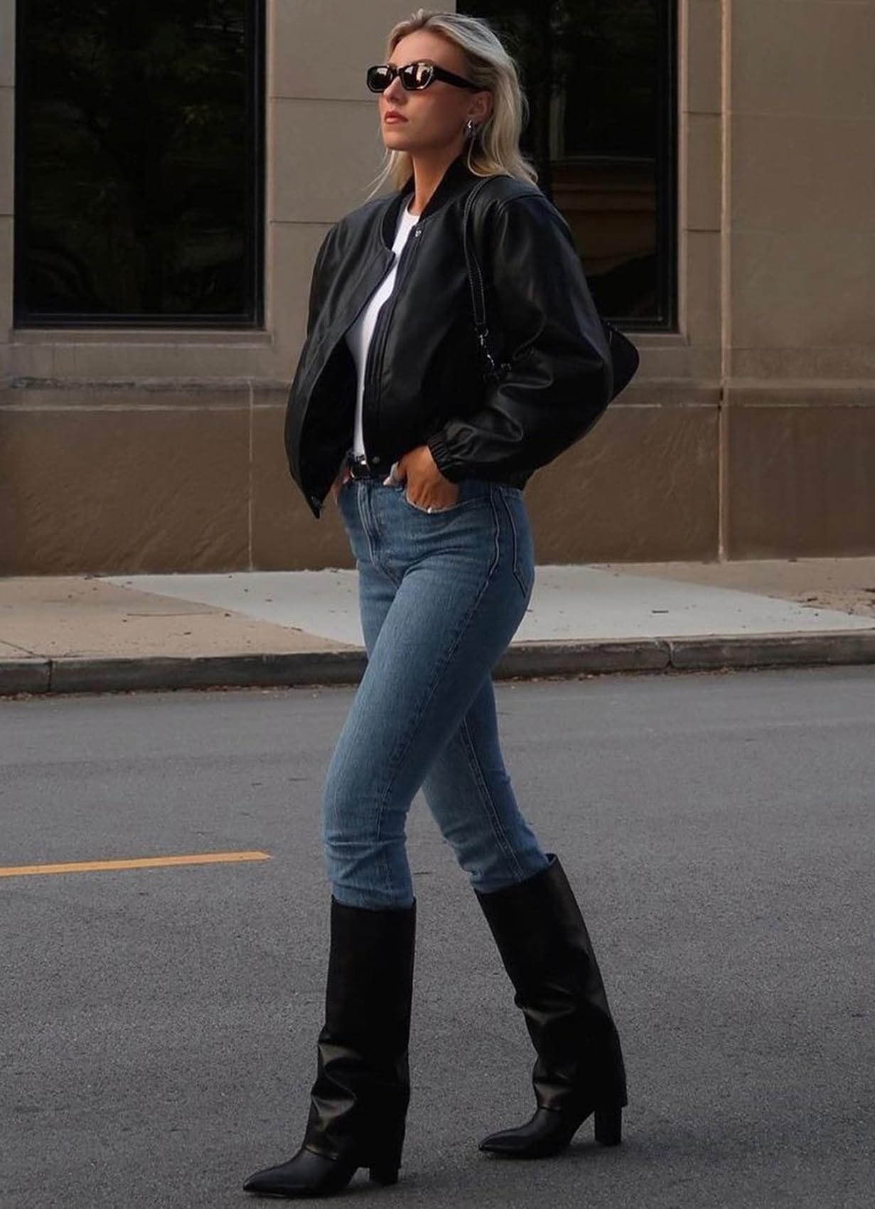 Black Chunky Heel Fold Over Knee High Boots