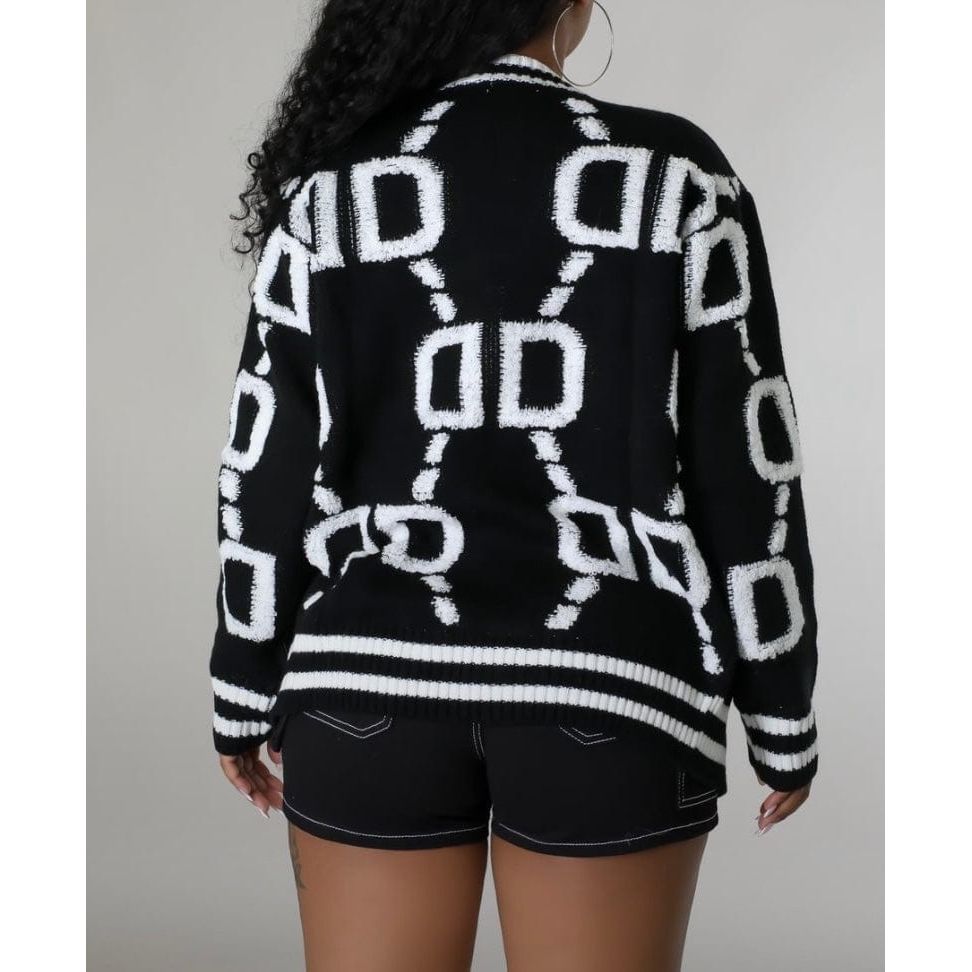 Black Pattern Cardigan Sweater