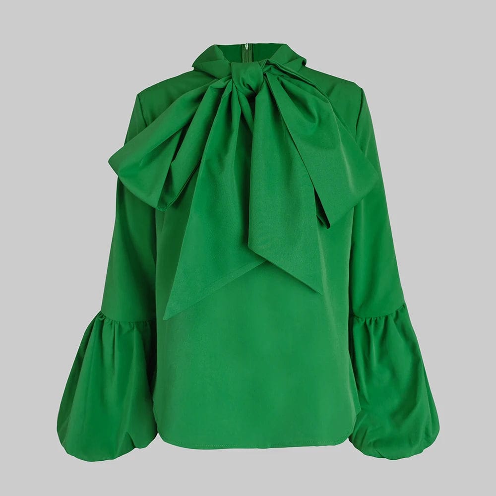 Bowknot High Collar Lantern Sleeve Blouse