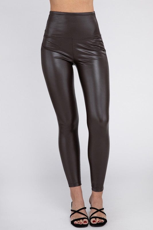 CHOCOLATE / S High Rise Faux Leather Leggings (Ships from CA)