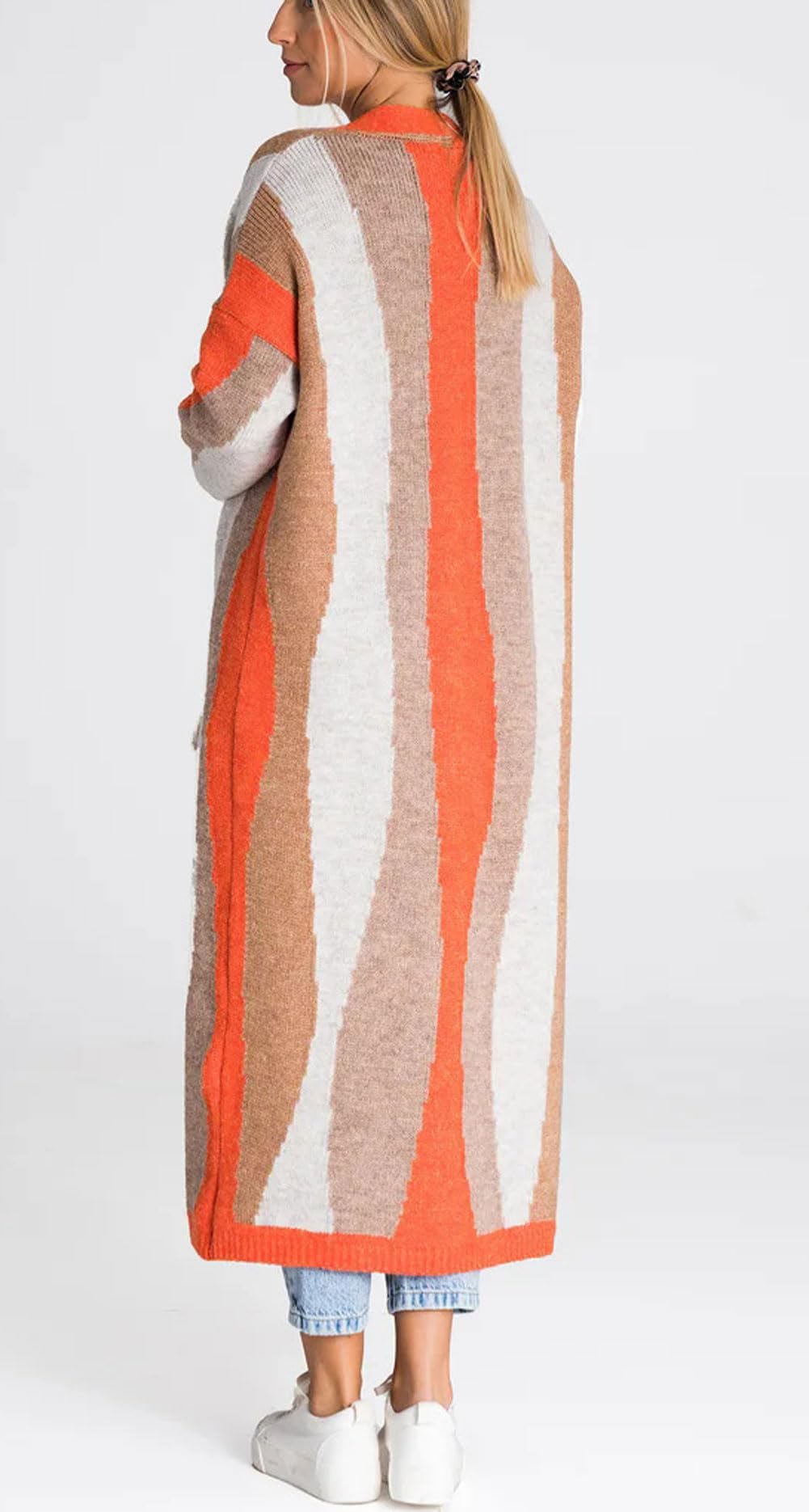 Color Block Long Cardigan Sweater