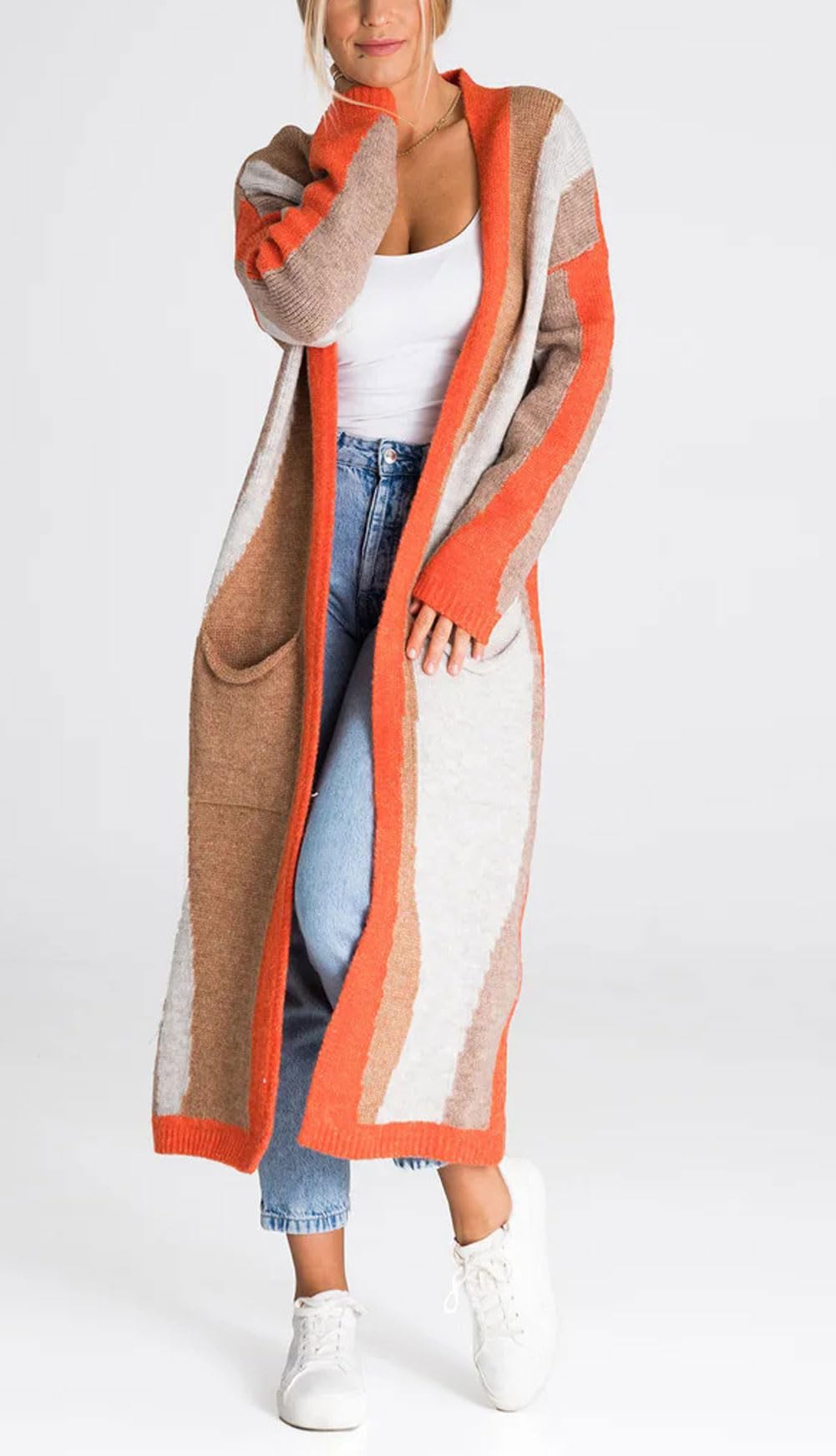 Color Block Long Cardigan Sweater