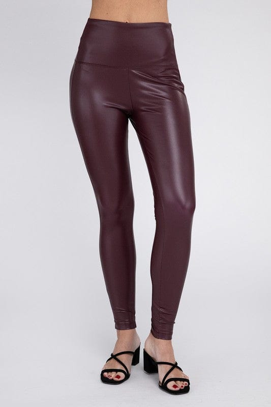 DK BURGUNDY / S High Rise Faux Leather Leggings (Ships from CA)