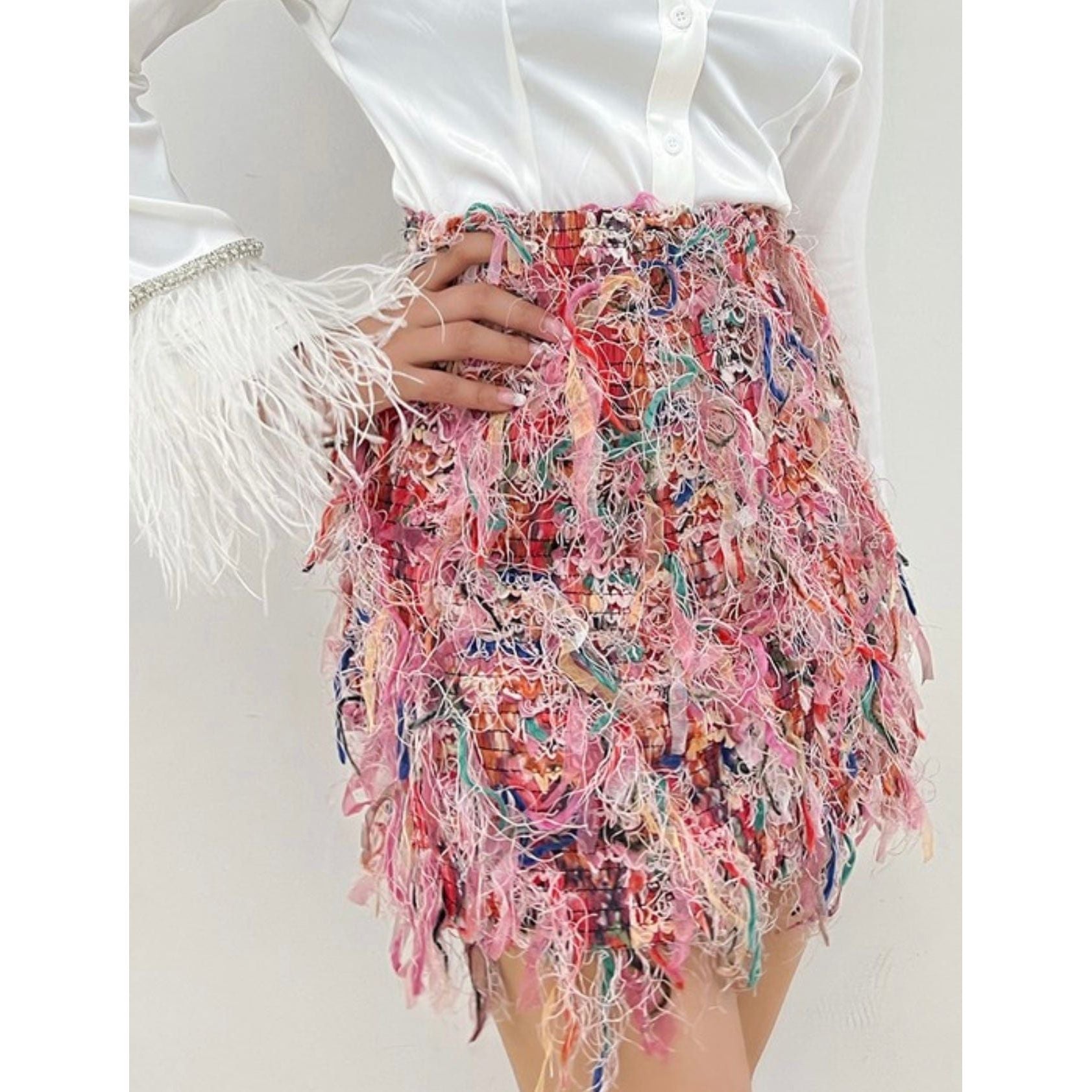 Fringe Tweed Skirt