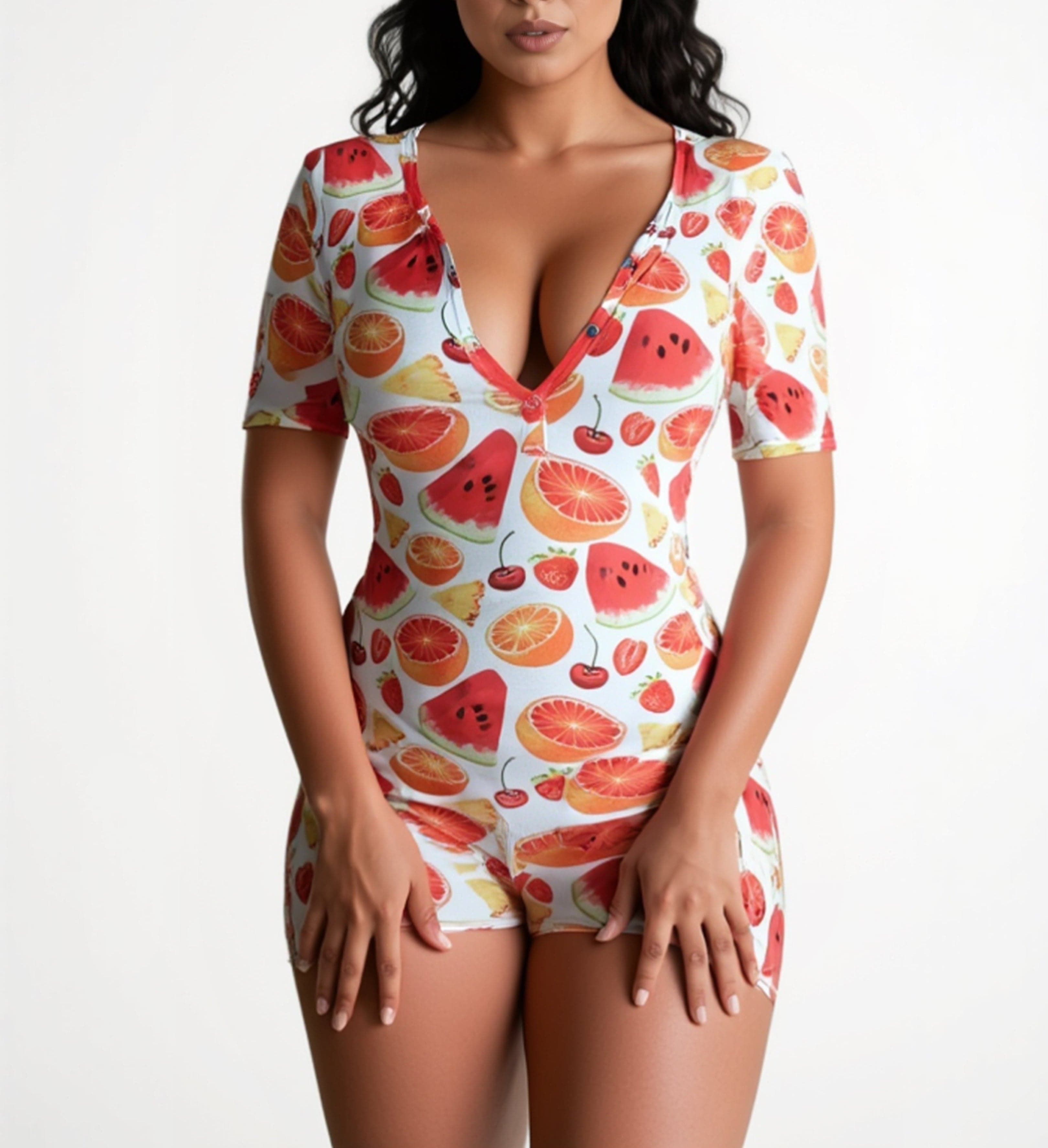 Fruit Vibes Romper (Deep V Neck)