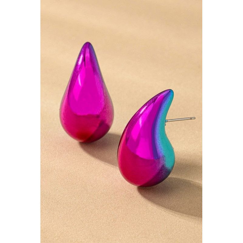 Fuschia / one size hollow puffy color coating teardrop earrings