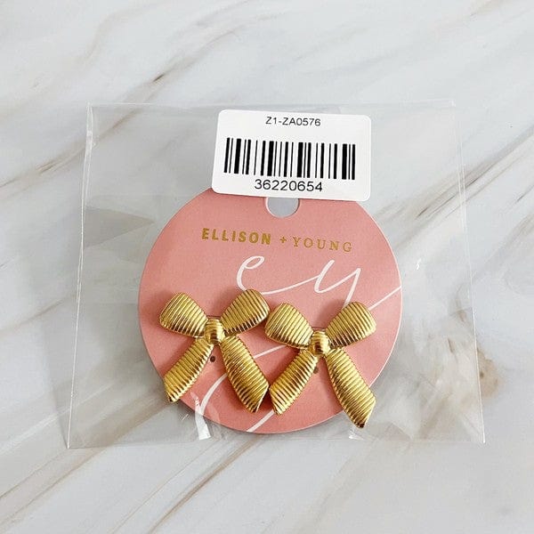 Gold / OS Cabled Bow Stud Earrings