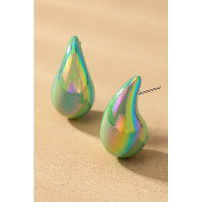 Green / one size hollow puffy color coating teardrop earrings