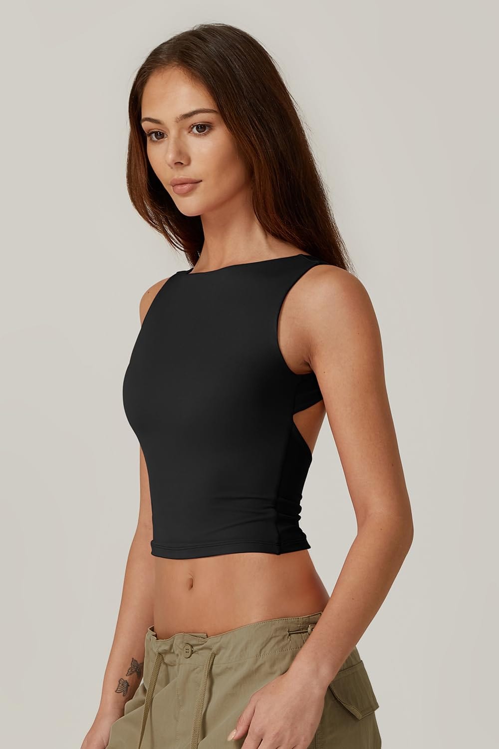 High Neck Open Back Crop Top