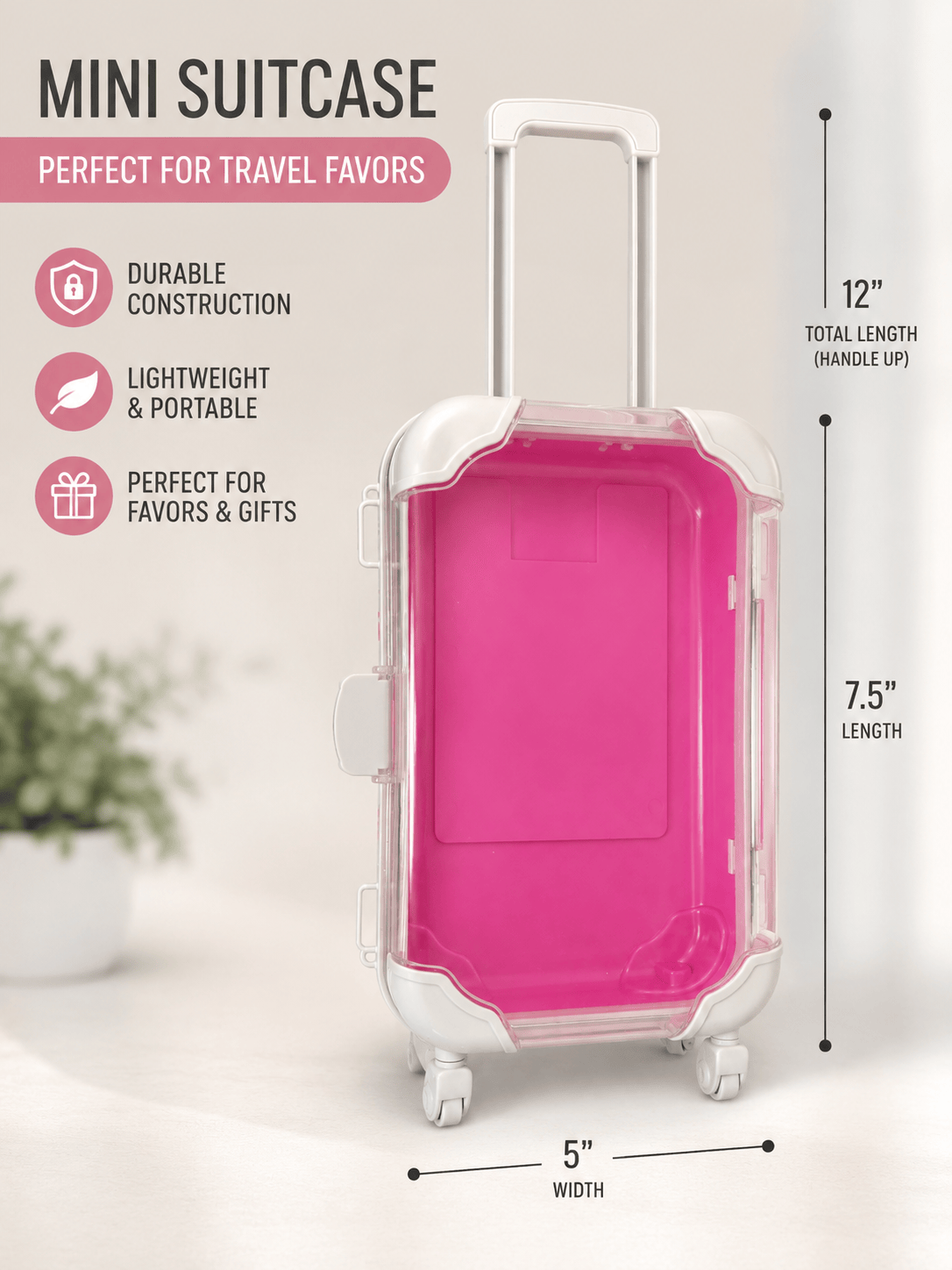 Large Mini Suitcase Party Favor | Empty Suitcase for Girls Trips & Bachelorette Parties