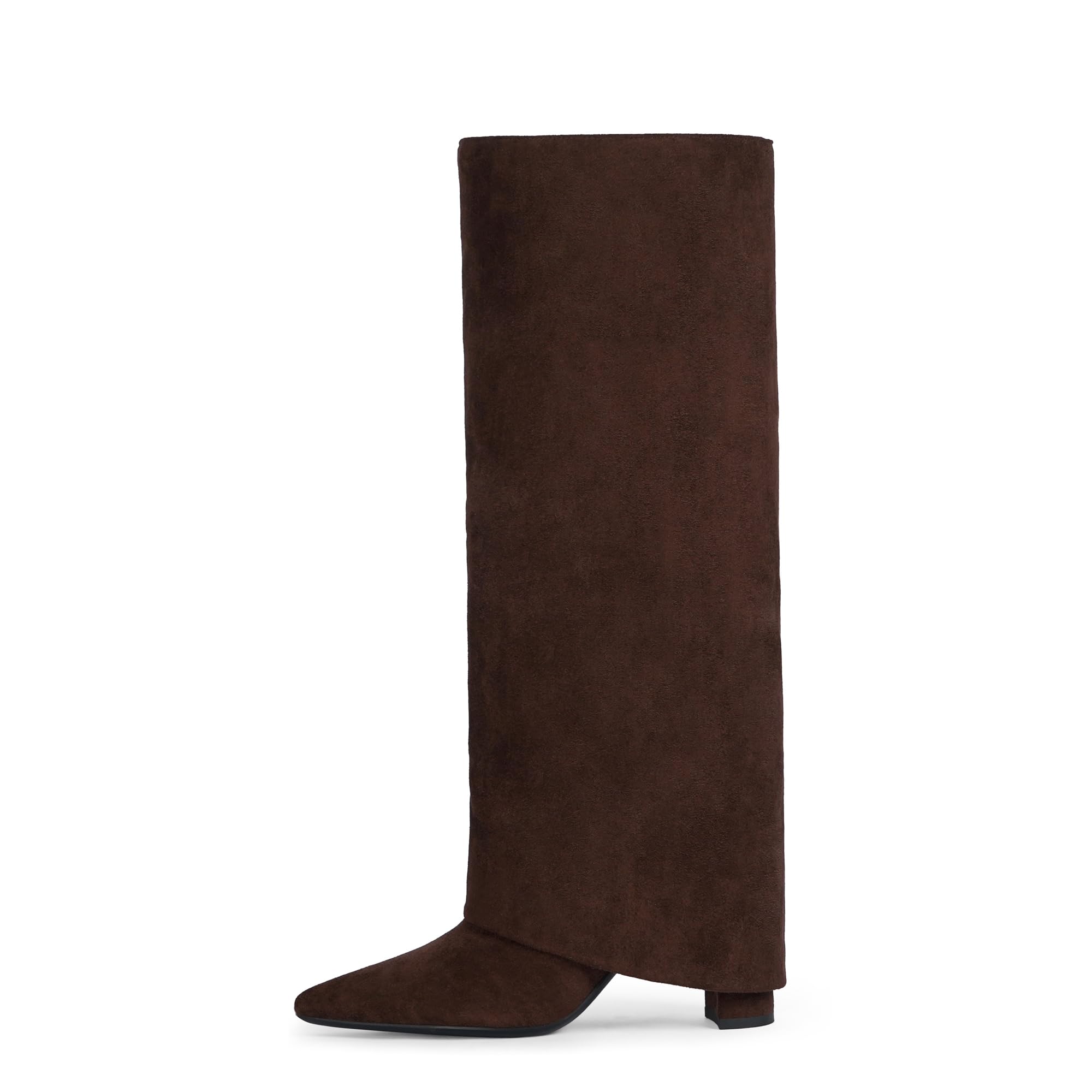 Modatope Chocolate Chunky Heel Fold Over Knee High Boots
