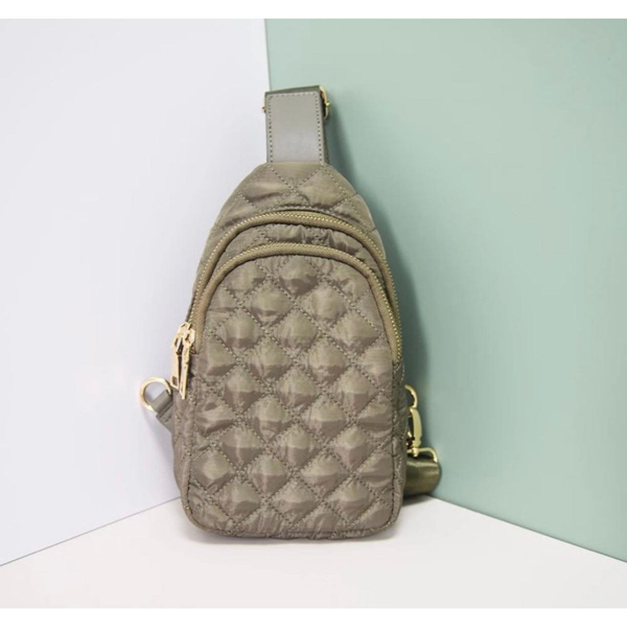 Olive (PREORDER-ships 1/31/24) Nylon Quilted Puffer Sling Bag