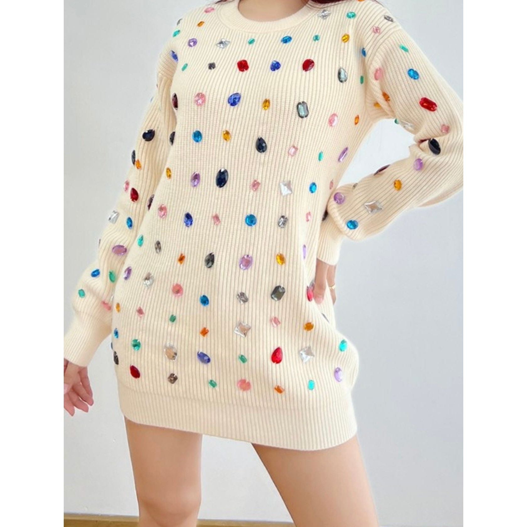 One Size (PREORDER-Ships 11/30) Apricot Crystal Sweater Dress