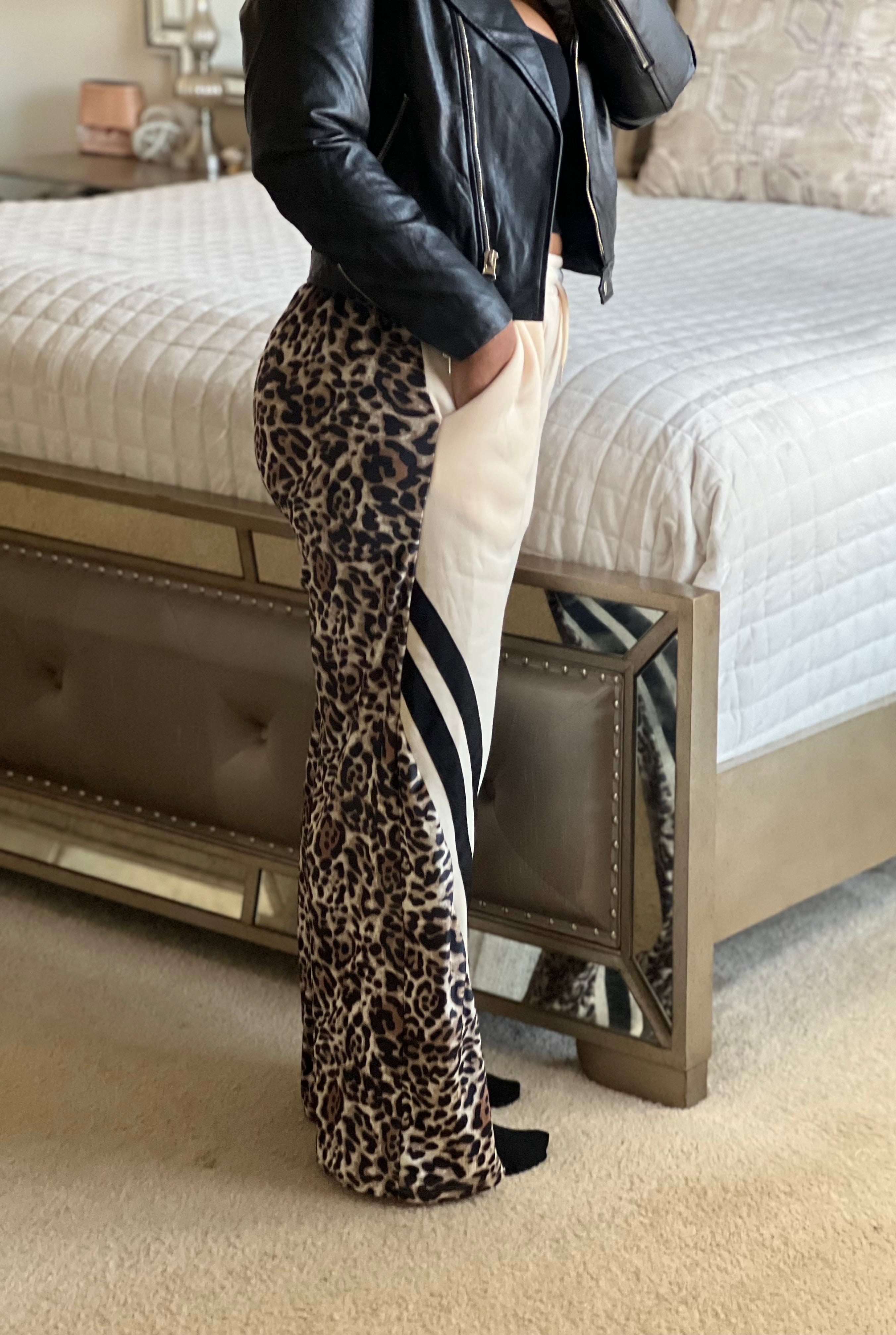 Panelled Striped Leopard Pants