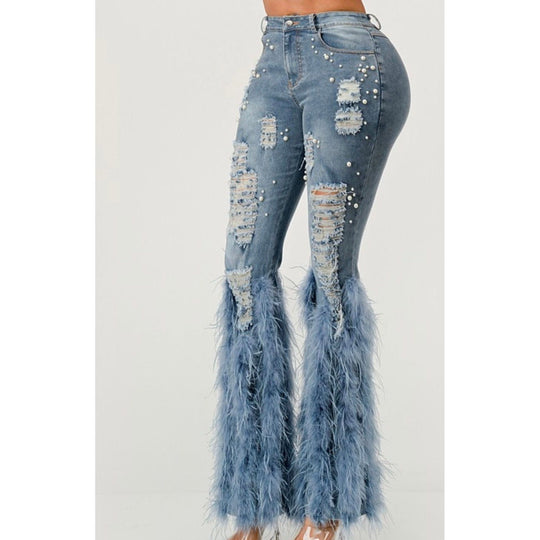 Peacock Feather Graphic Flare Leg Jeans