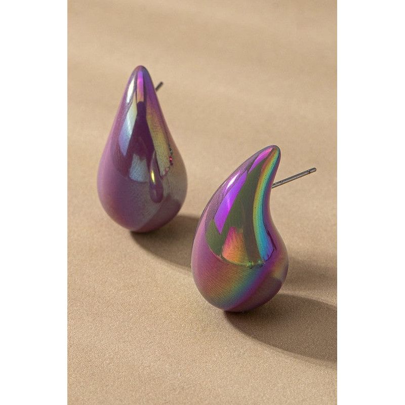 Purple / one size hollow puffy color coating teardrop earrings