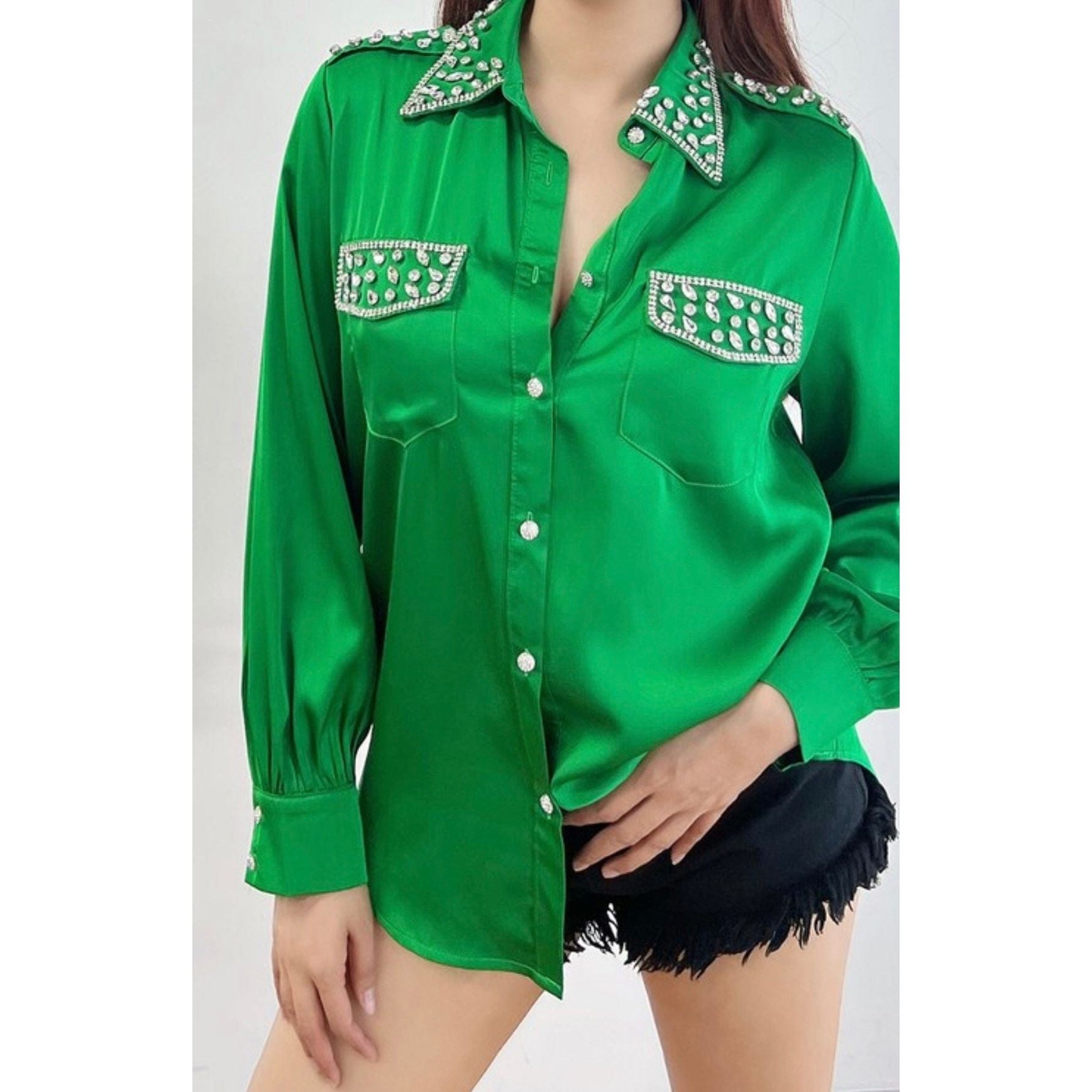 Tops Green Embellished Blouse