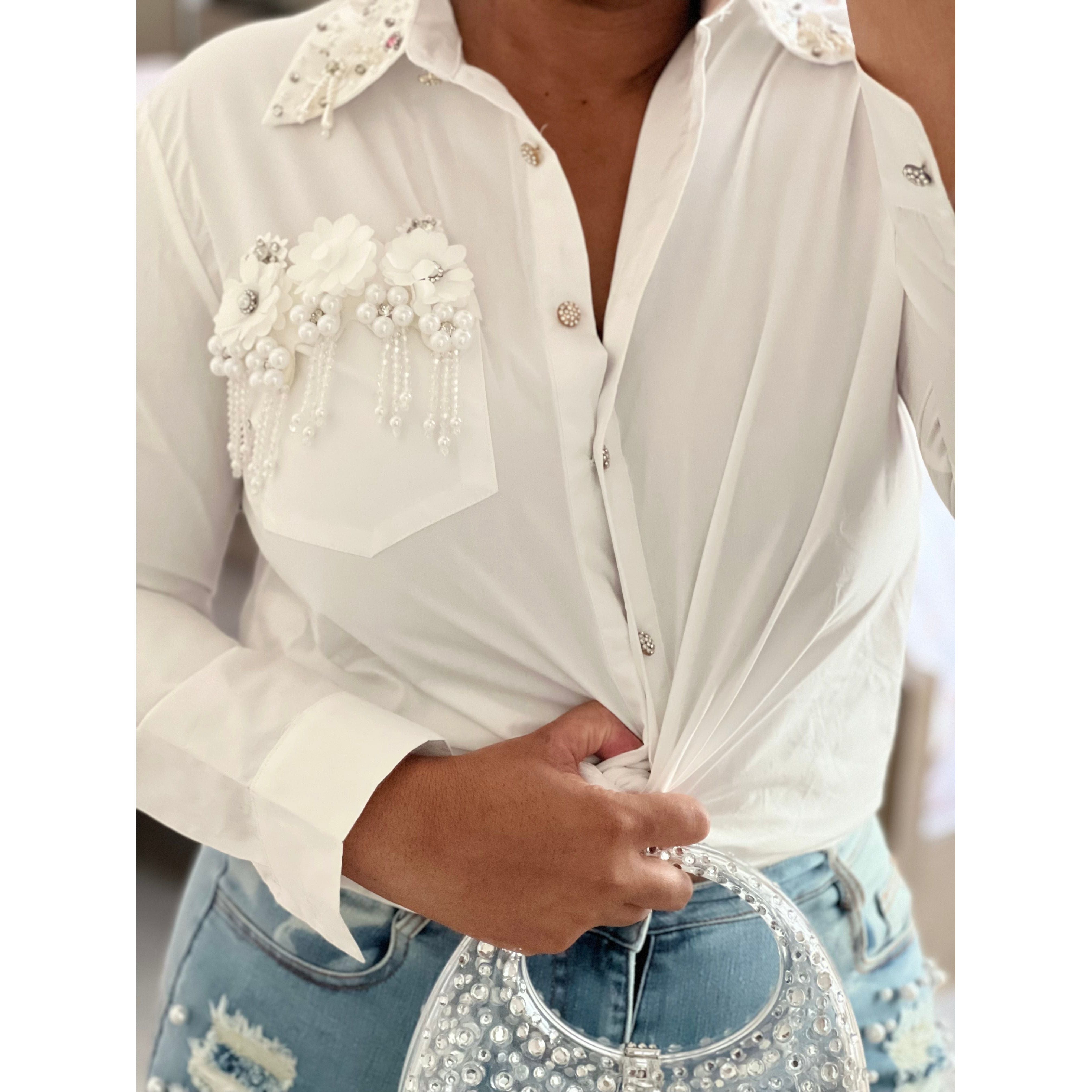 Tops White Embellished Blouse